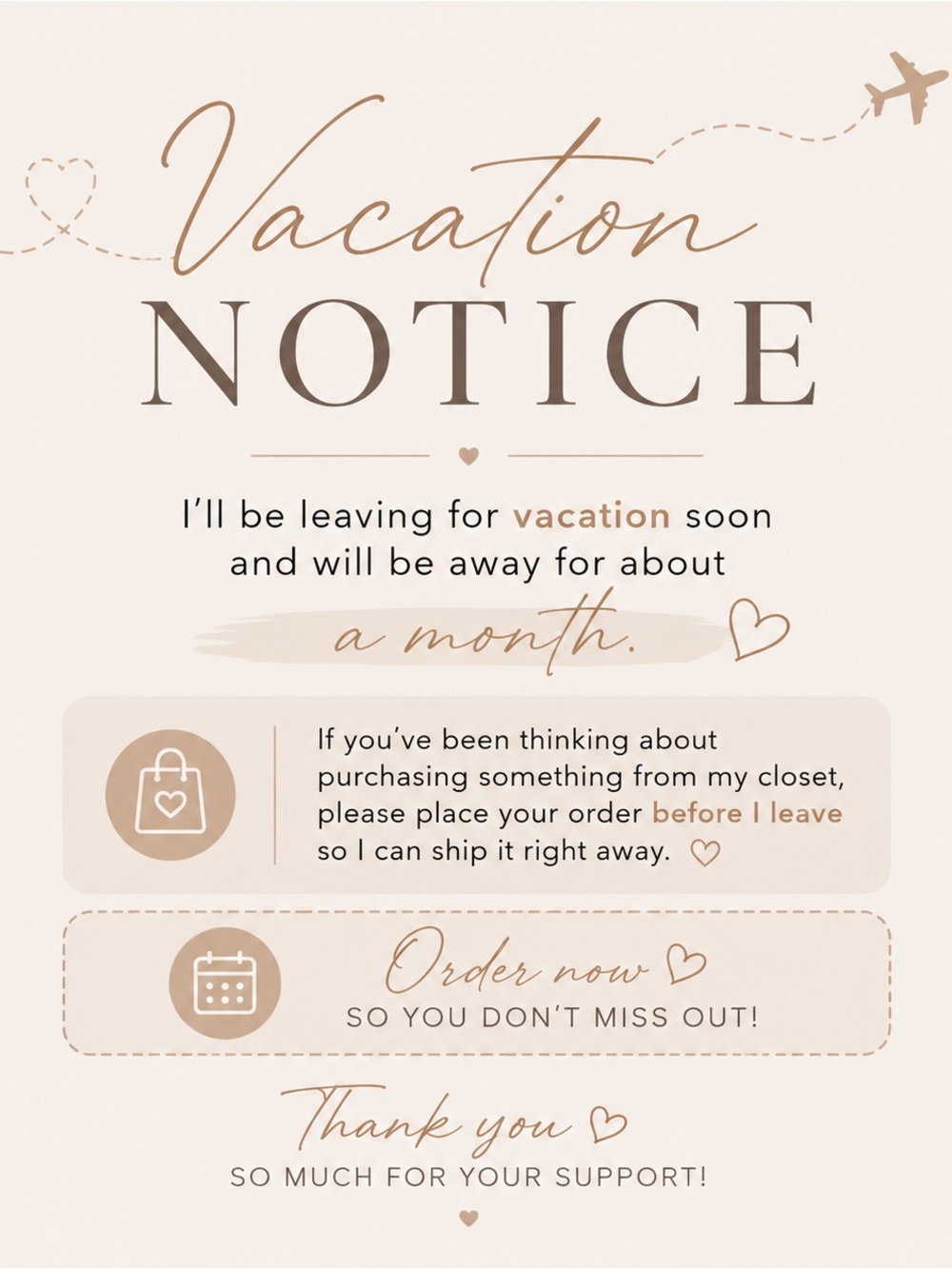 Vacation Notice 🌴